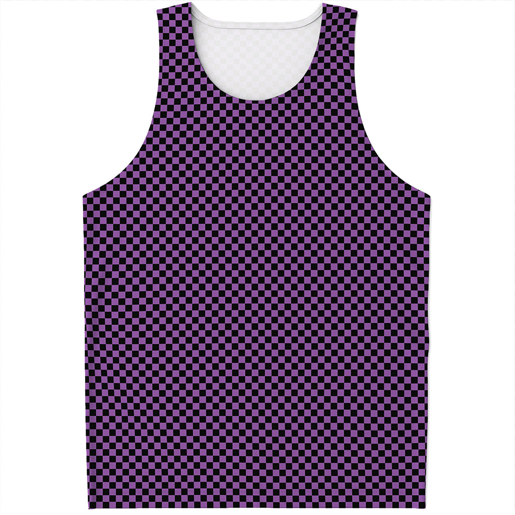 Purple And Black Checkered Pattern Print Men's Tank Top