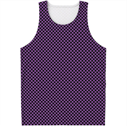 Purple And Black Checkered Pattern Print Men's Tank Top