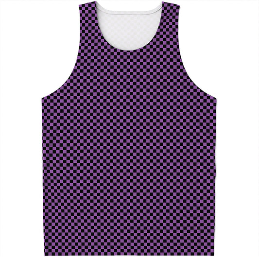 Purple And Black Checkered Pattern Print Men's Tank Top