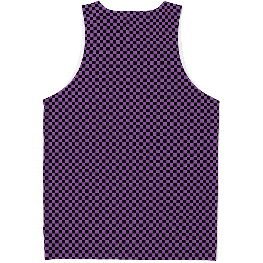 Purple And Black Checkered Pattern Print Men's Tank Top