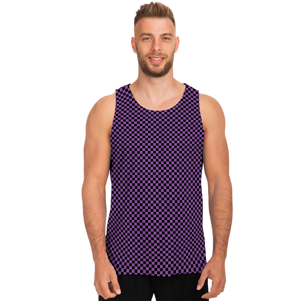 Purple And Black Checkered Pattern Print Men's Tank Top