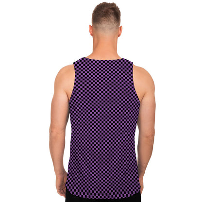 Purple And Black Checkered Pattern Print Men's Tank Top