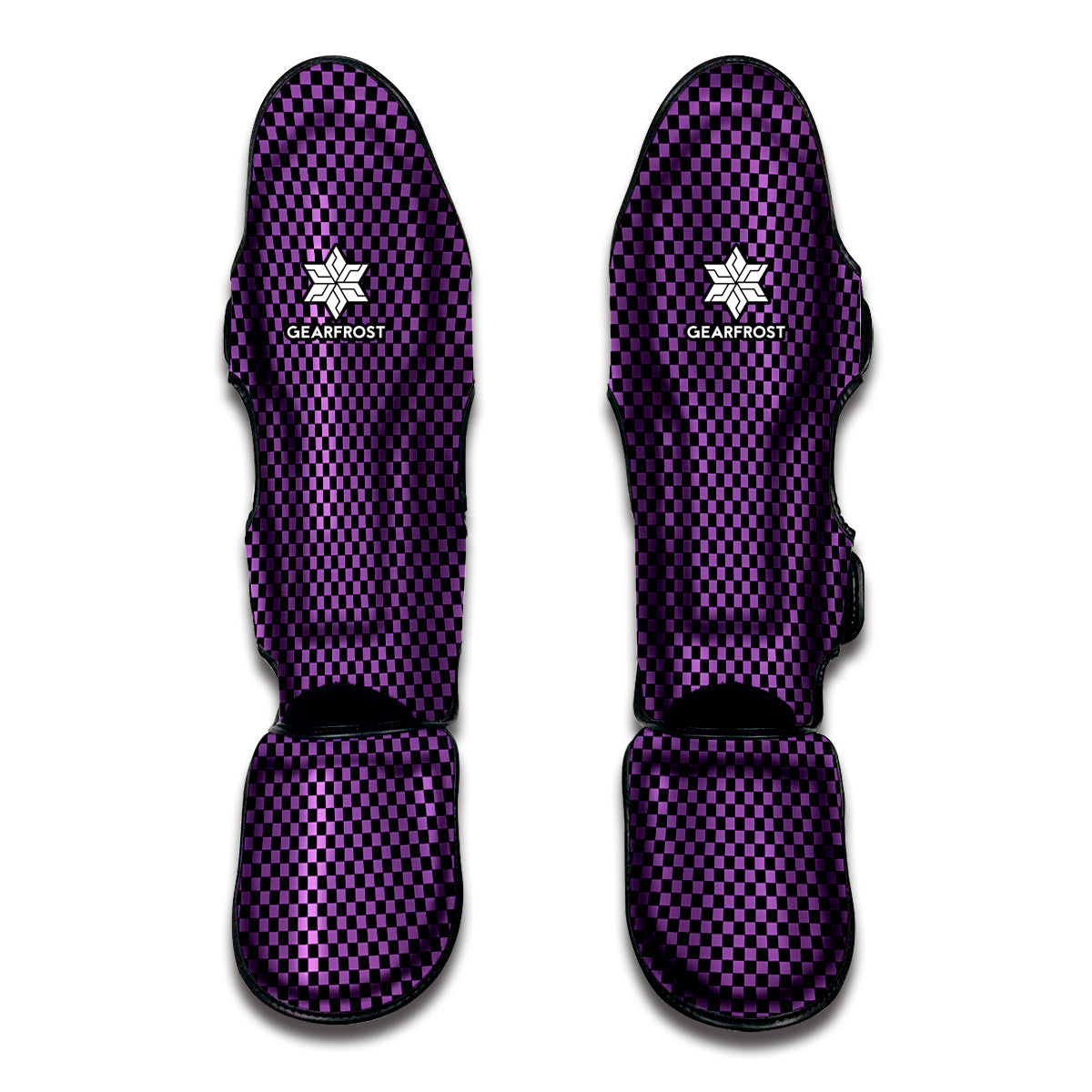 Purple And Black Checkered Pattern Print Muay Thai Shin Guard