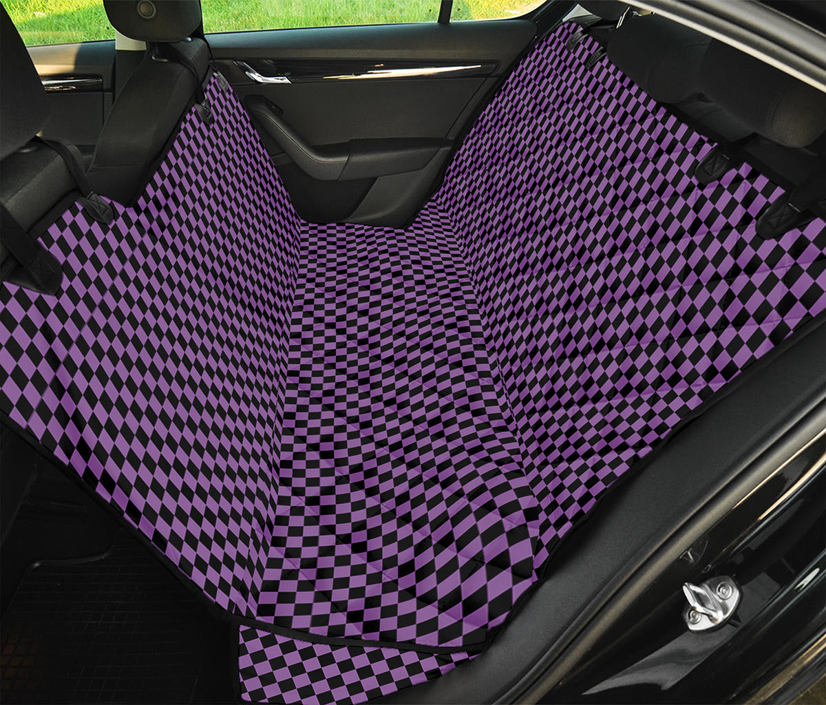 Purple And Black Checkered Pattern Print Pet Car Back Seat Cover