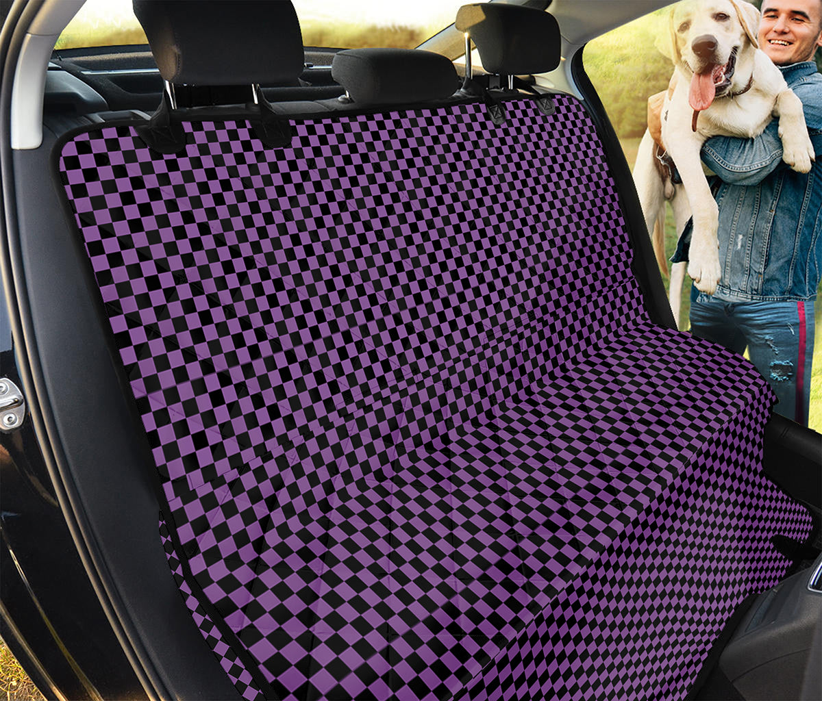 Purple And Black Checkered Pattern Print Pet Car Back Seat Cover