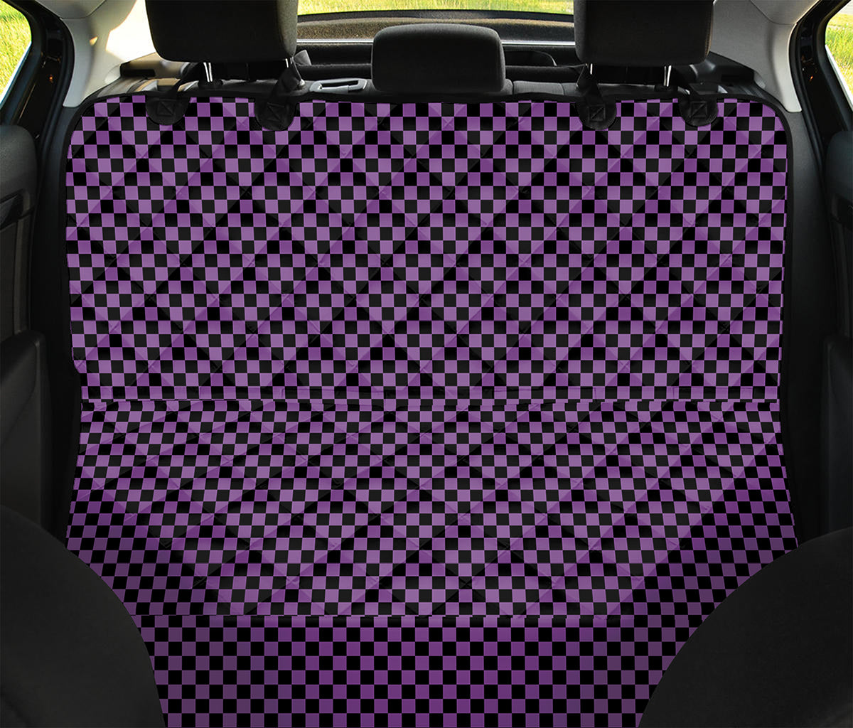 Purple And Black Checkered Pattern Print Pet Car Back Seat Cover