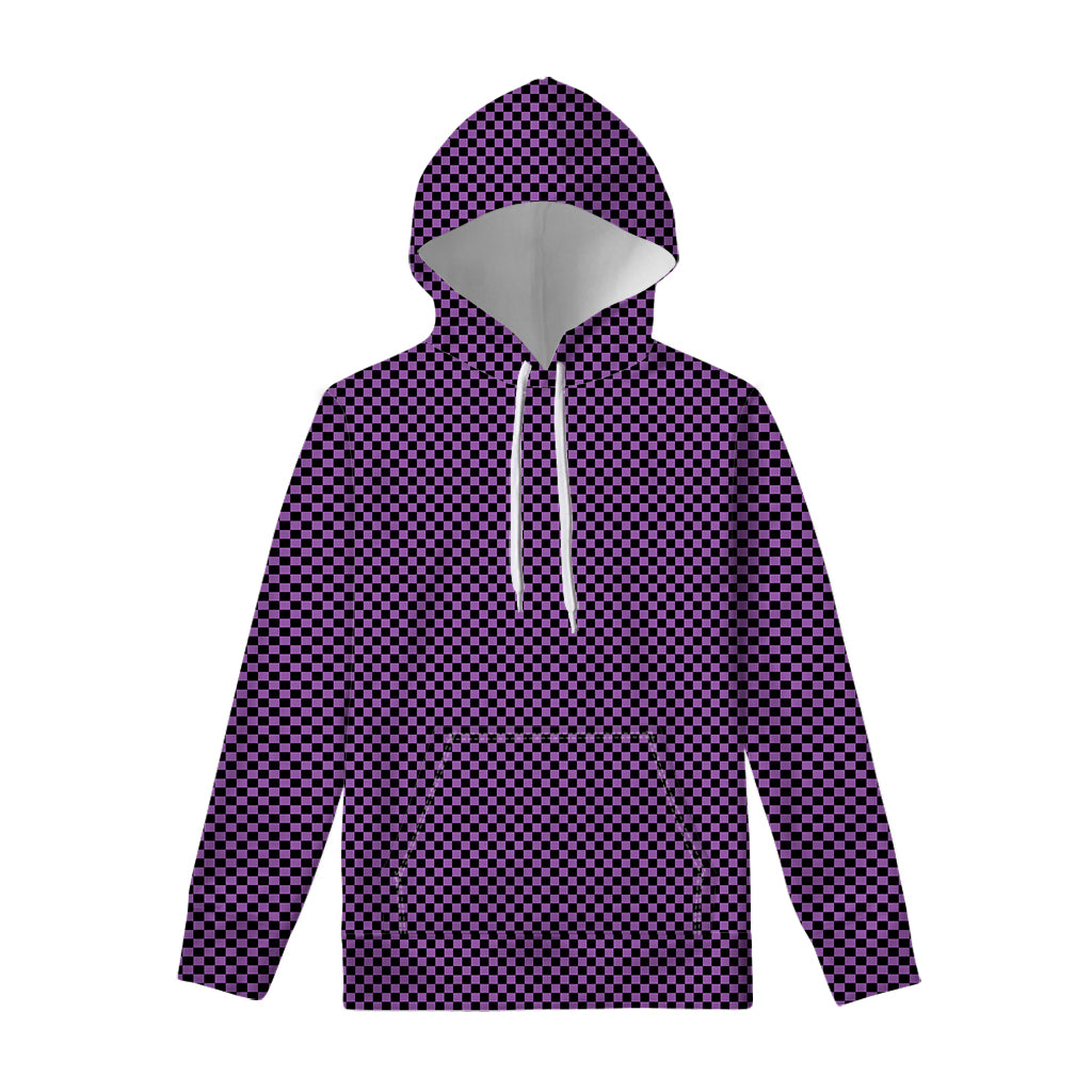 Purple And Black Checkered Pattern Print Pullover Hoodie