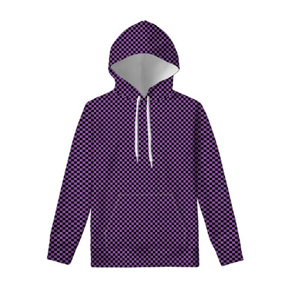 Purple And Black Checkered Pattern Print Pullover Hoodie