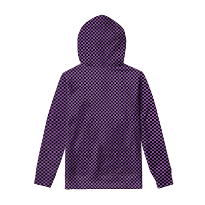 Purple And Black Checkered Pattern Print Pullover Hoodie