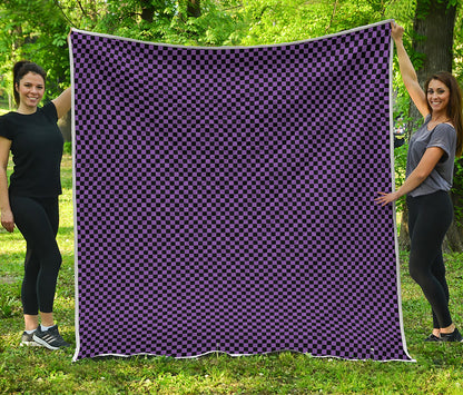 Purple And Black Checkered Pattern Print Quilt