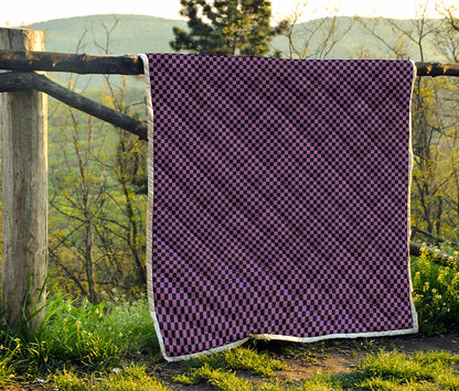 Purple And Black Checkered Pattern Print Quilt