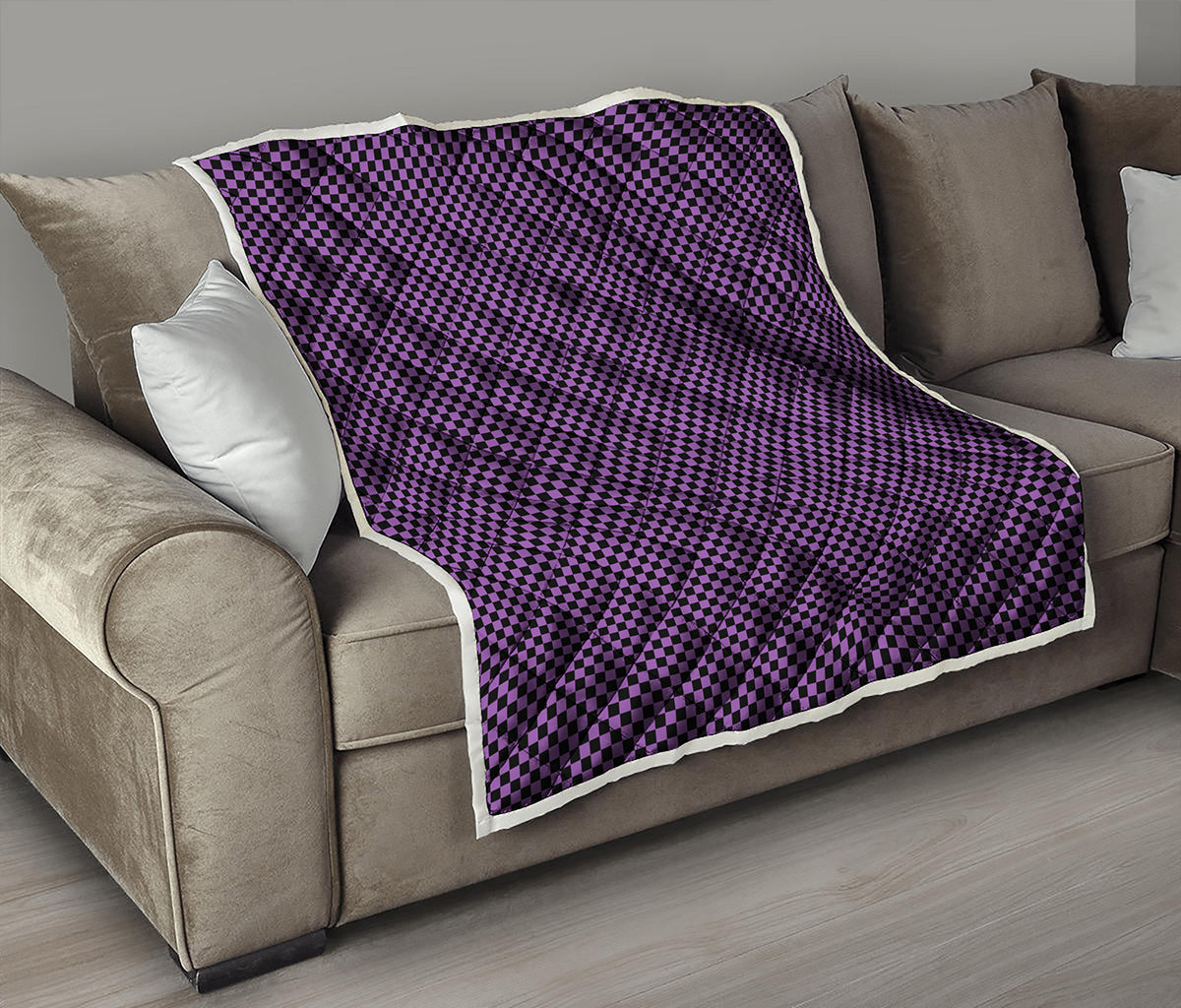 Purple And Black Checkered Pattern Print Quilt