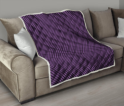 Purple And Black Checkered Pattern Print Quilt