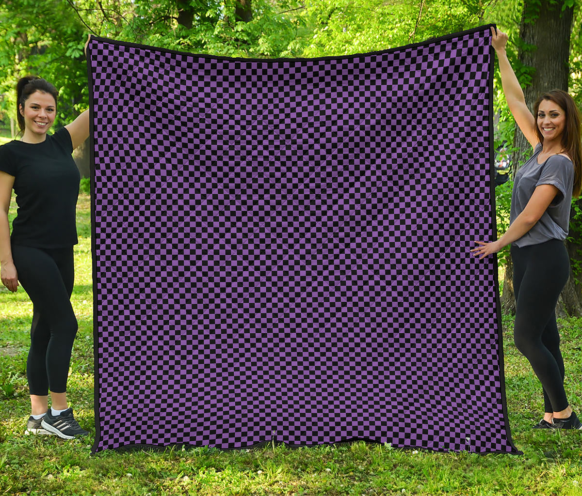 Purple And Black Checkered Pattern Print Quilt