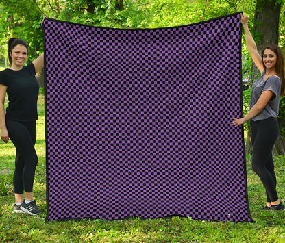 Purple And Black Checkered Pattern Print Quilt