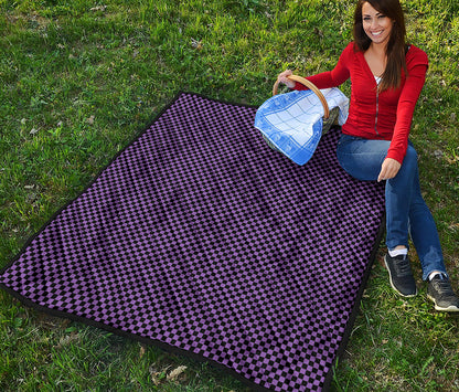 Purple And Black Checkered Pattern Print Quilt