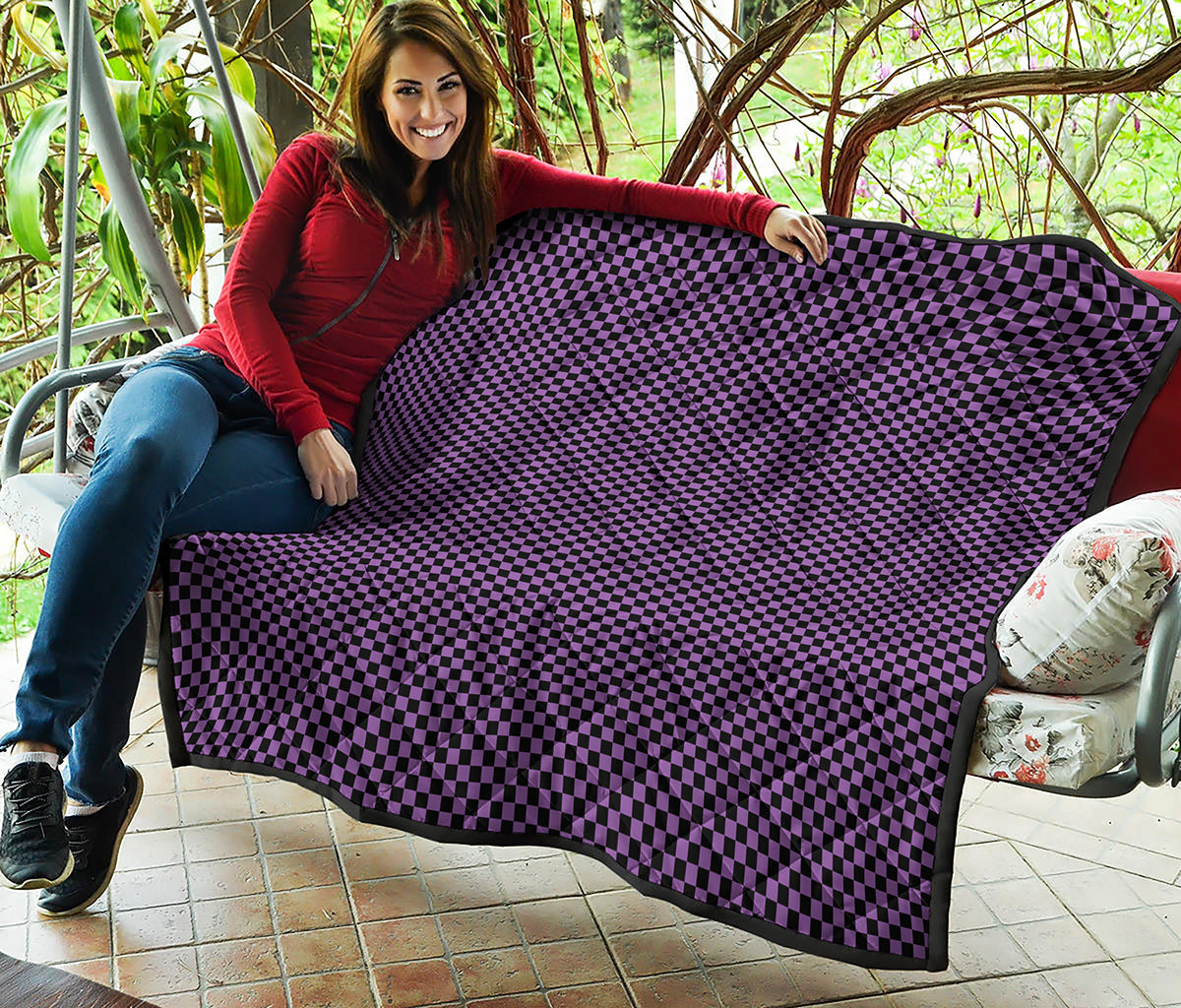 Purple And Black Checkered Pattern Print Quilt