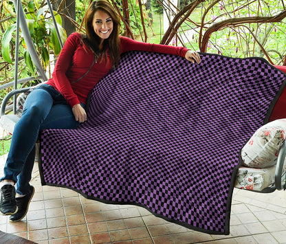 Purple And Black Checkered Pattern Print Quilt