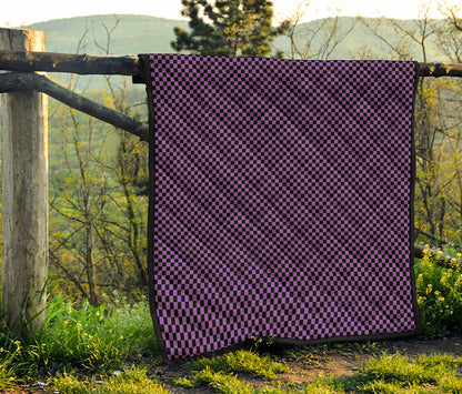 Purple And Black Checkered Pattern Print Quilt