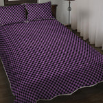 Purple And Black Checkered Pattern Print Quilt Bed Set