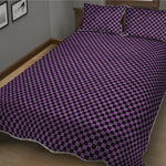 Purple And Black Checkered Pattern Print Quilt Bed Set