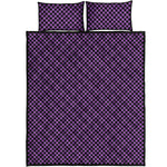 Purple And Black Checkered Pattern Print Quilt Bed Set