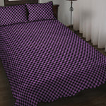 Purple And Black Checkered Pattern Print Quilt Bed Set