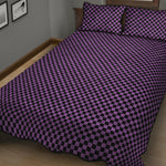 Purple And Black Checkered Pattern Print Quilt Bed Set