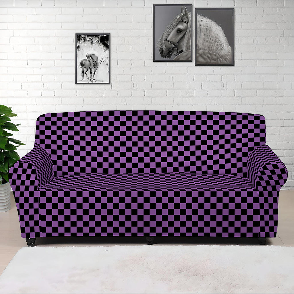 Purple And Black Checkered Pattern Print Sofa Cover