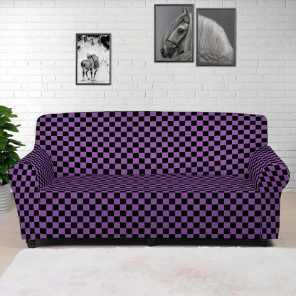 Purple And Black Checkered Pattern Print Sofa Cover