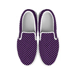 Purple And Black Checkered Pattern Print White Slip On Shoes