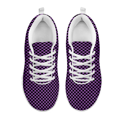 Purple And Black Checkered Pattern Print White Sneakers