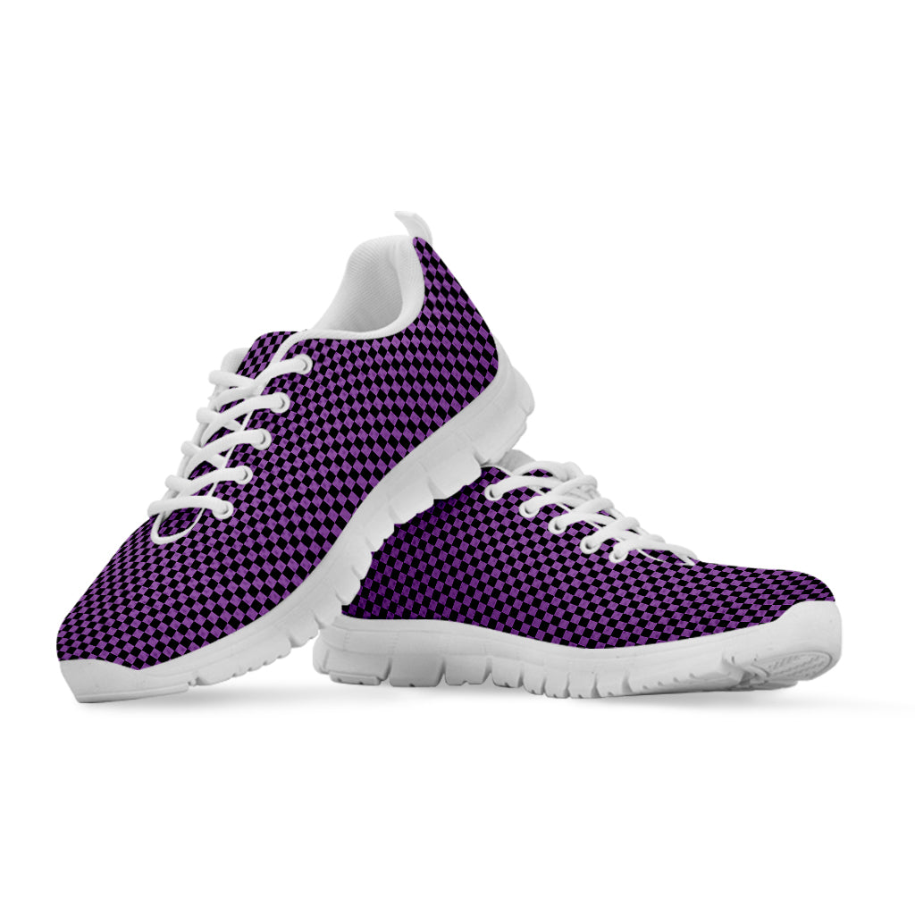 Purple And Black Checkered Pattern Print White Sneakers