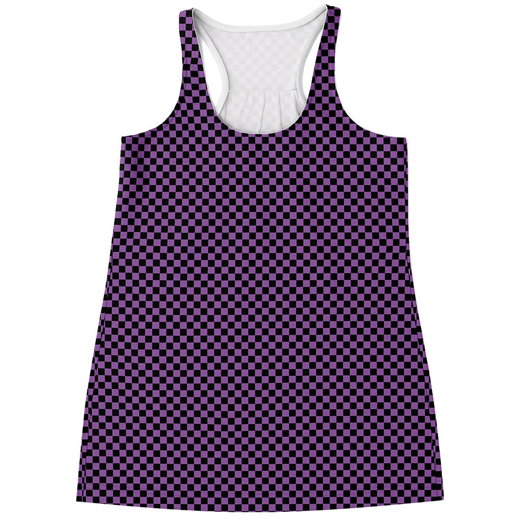 Purple And Black Checkered Pattern Print Women's Racerback Tank Top