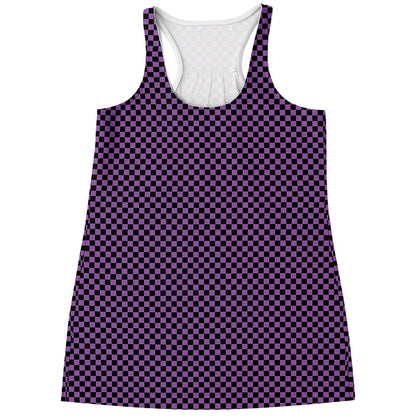 Purple And Black Checkered Pattern Print Women's Racerback Tank Top