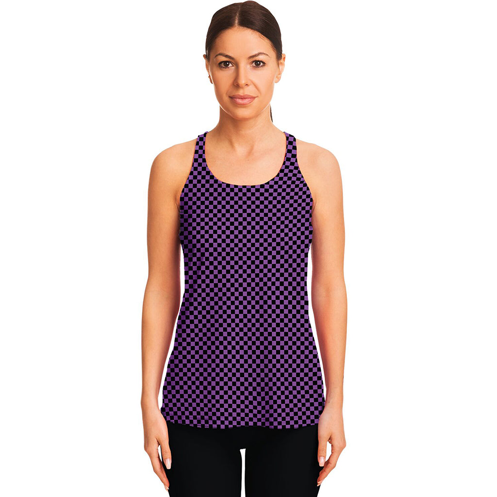 Purple And Black Checkered Pattern Print Women's Racerback Tank Top