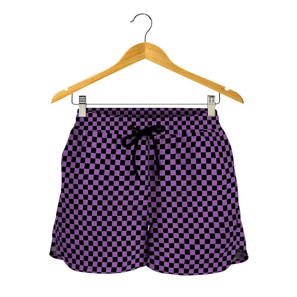 Purple And Black Checkered Pattern Print Women's Shorts