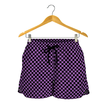 Purple And Black Checkered Pattern Print Women's Shorts
