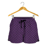 Purple And Black Checkered Pattern Print Women's Shorts