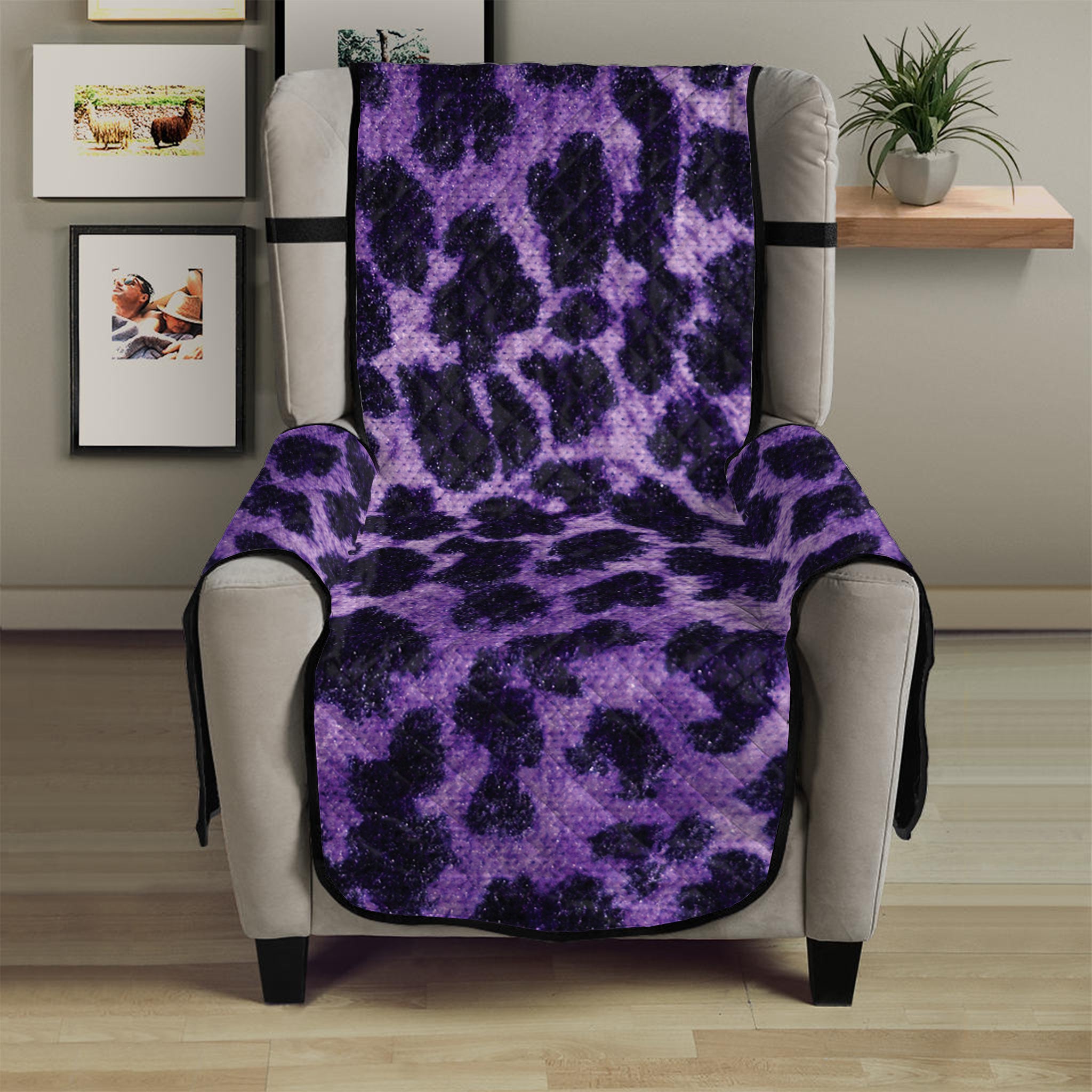 Purple And Black Cheetah Print Armchair Protector