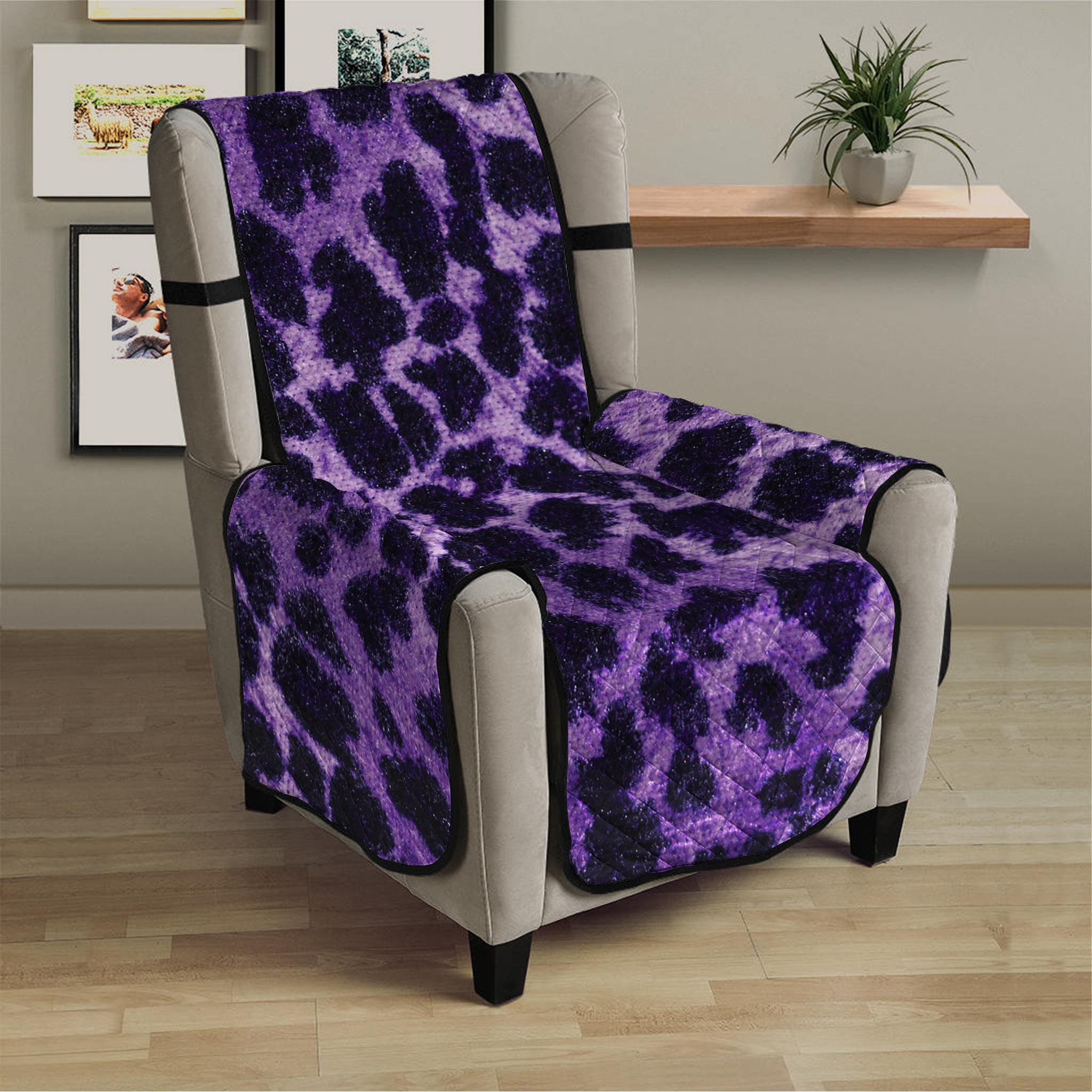 Purple And Black Cheetah Print Armchair Protector