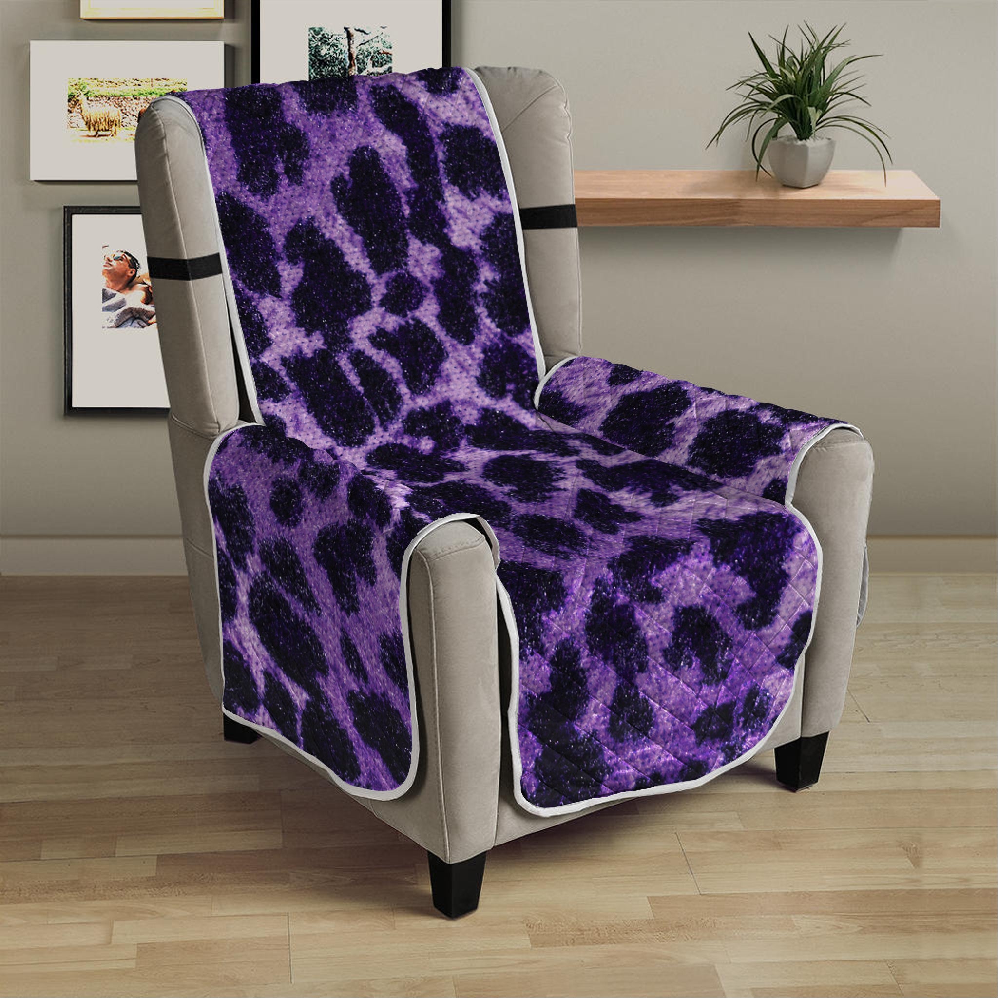 Purple And Black Cheetah Print Armchair Protector