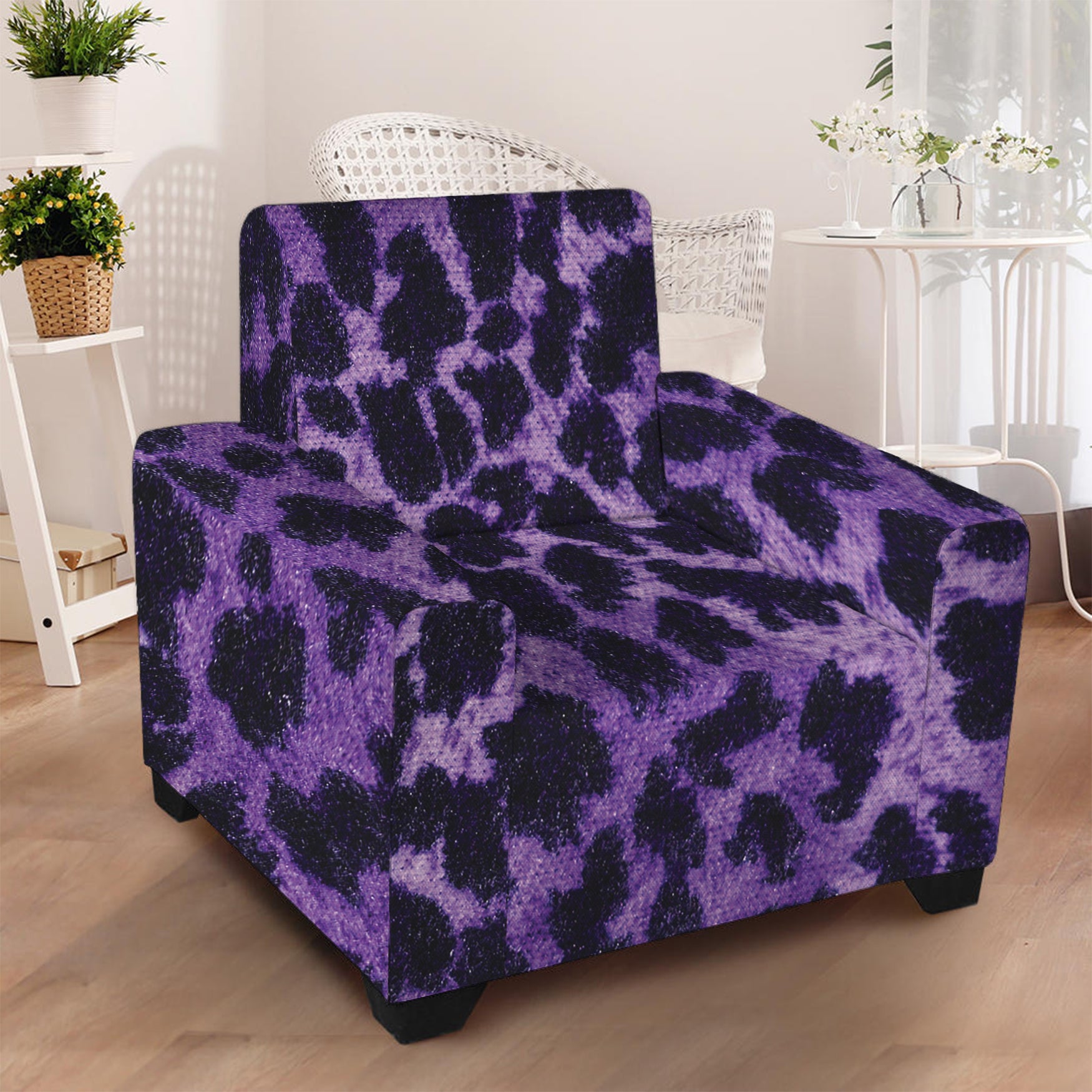 Purple And Black Cheetah Print Armchair Slipcover