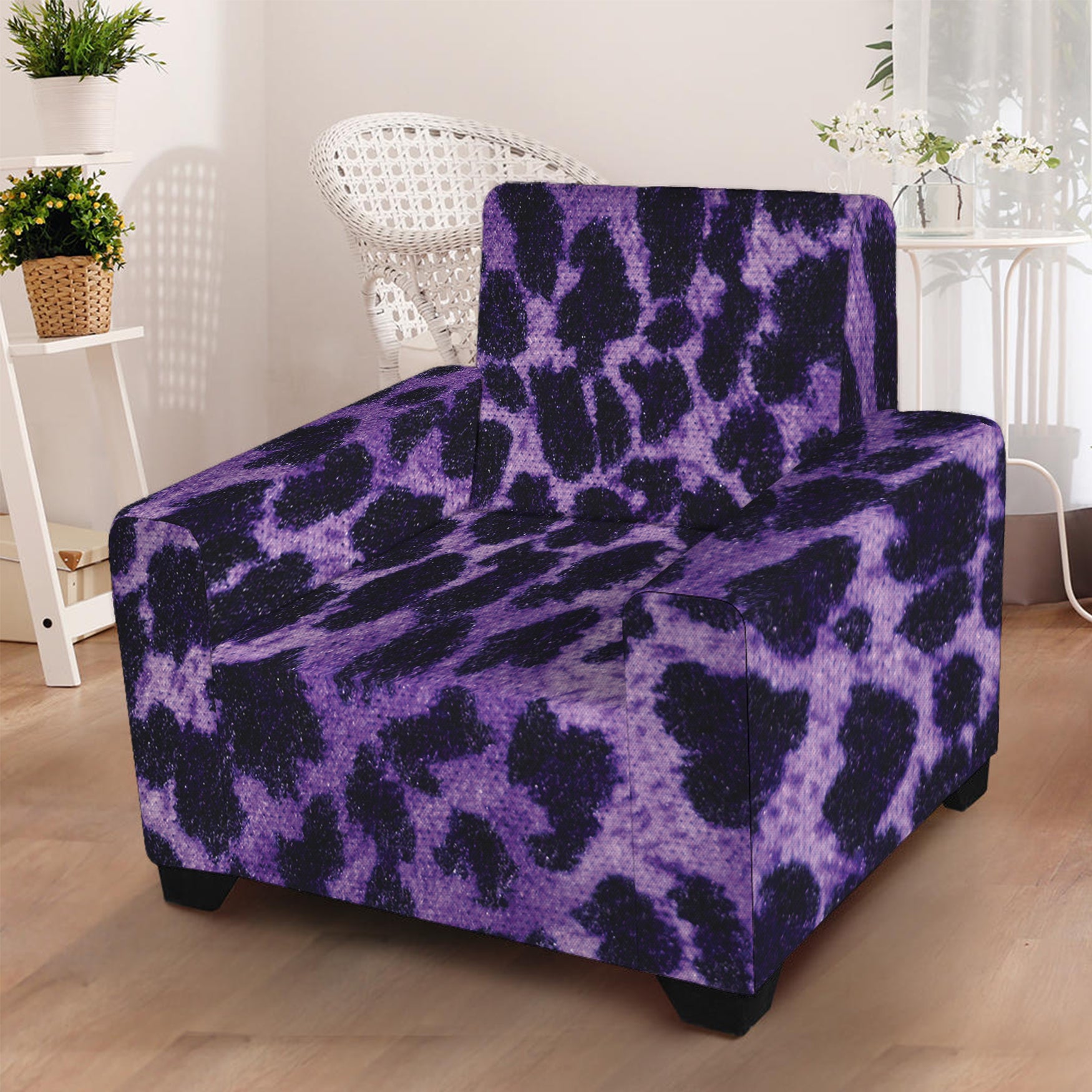 Purple And Black Cheetah Print Armchair Slipcover