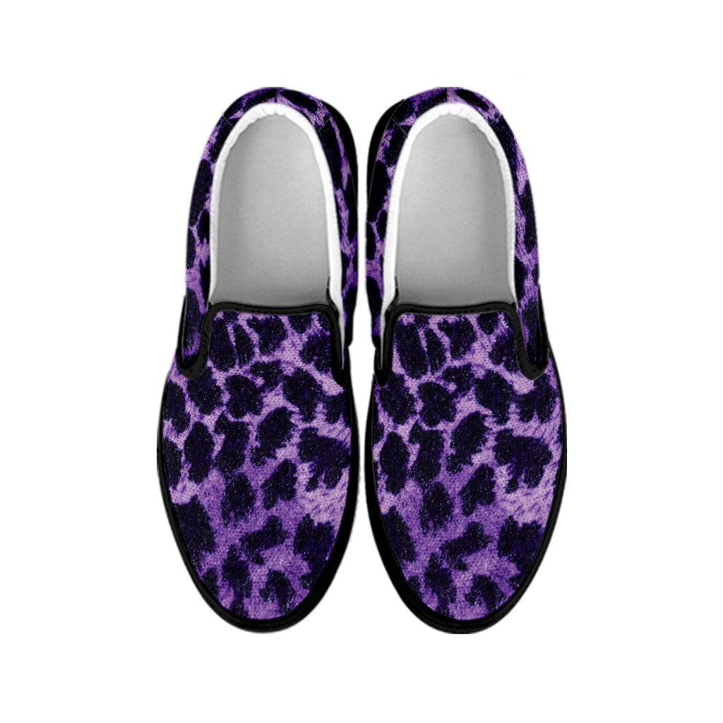 Purple And Black Cheetah Print Black Slip On Shoes