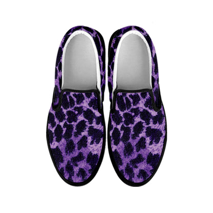 Purple And Black Cheetah Print Black Slip On Shoes