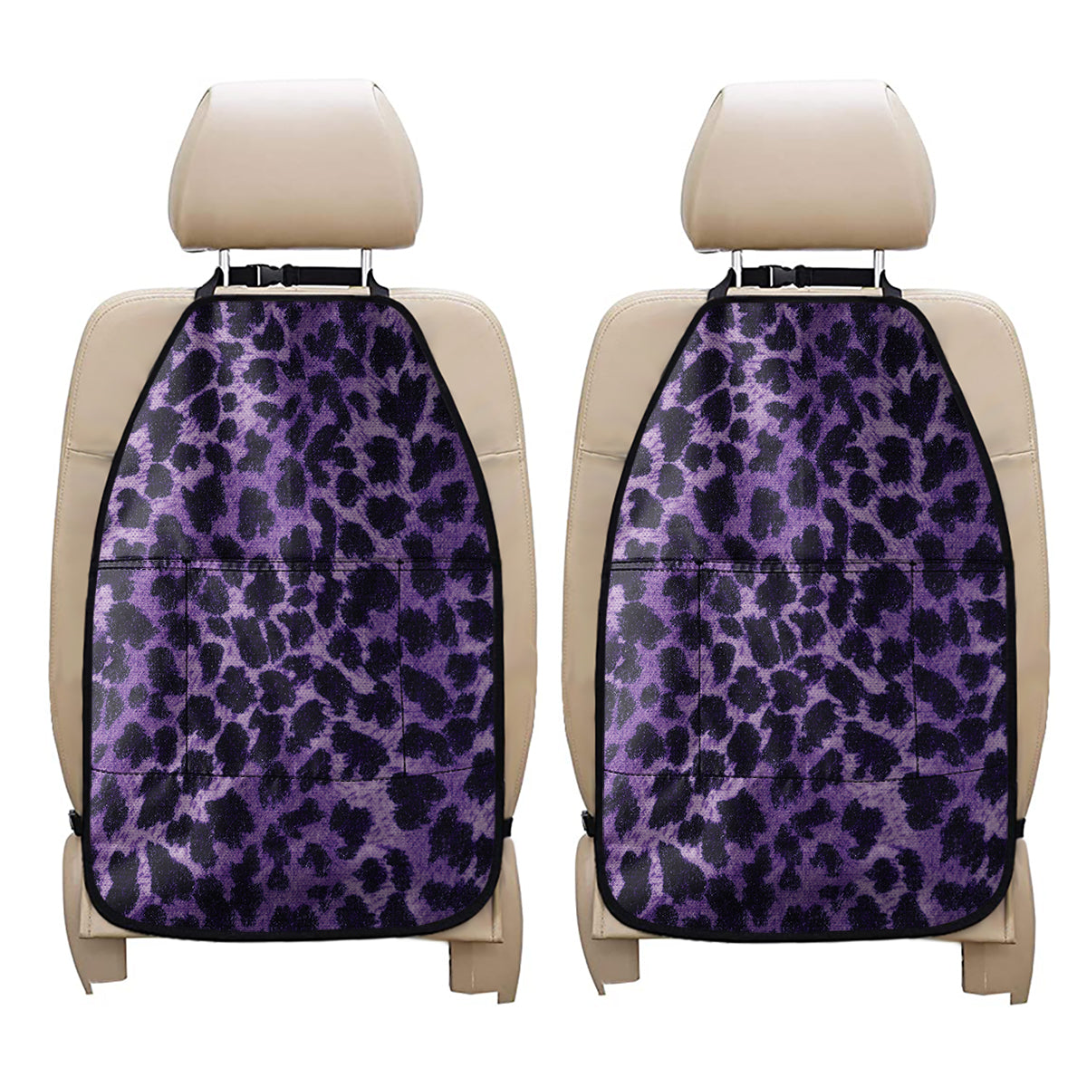 Purple And Black Cheetah Print Car Seat Organizers