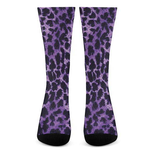 Purple And Black Cheetah Print Crew Socks