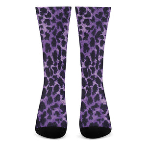 Purple And Black Cheetah Print Crew Socks