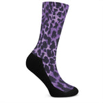 Purple And Black Cheetah Print Crew Socks